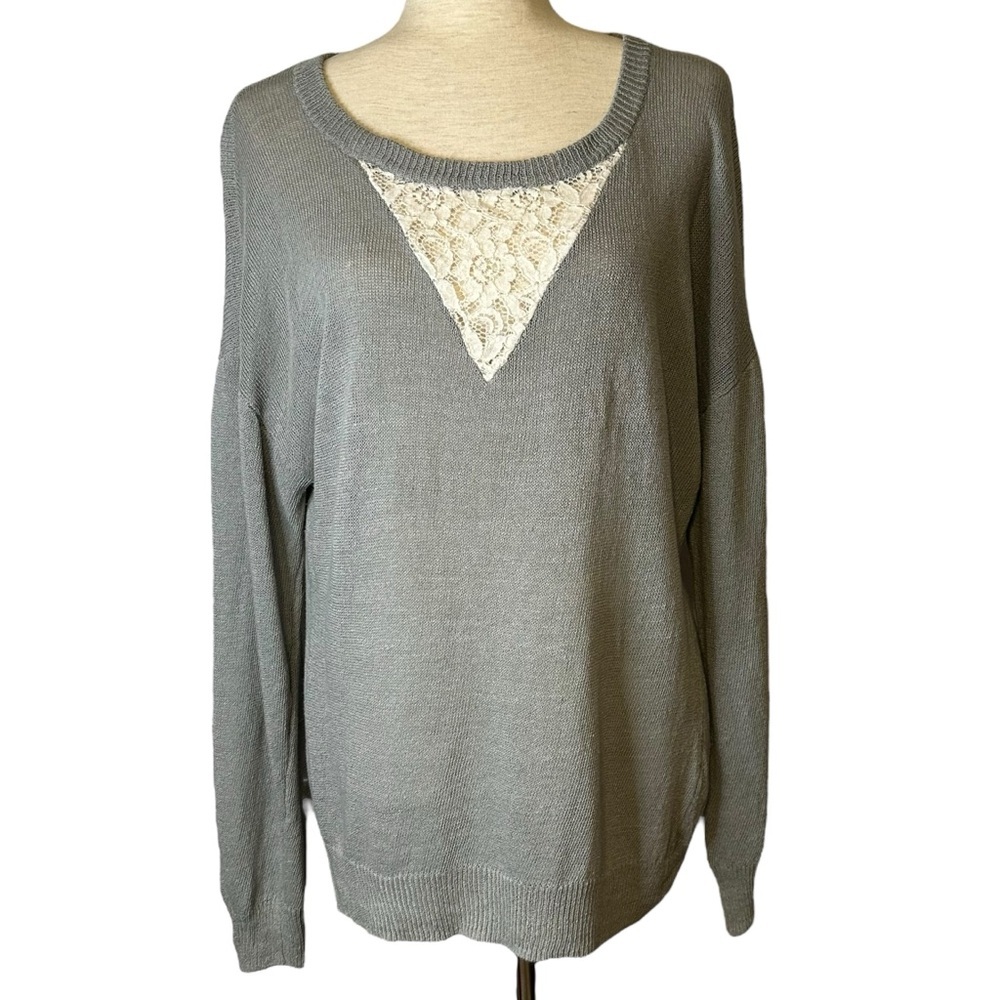 Soft Surroundings Linen Lace Sweater Lagenlook Cottage Coastal Boho Romantic XL
